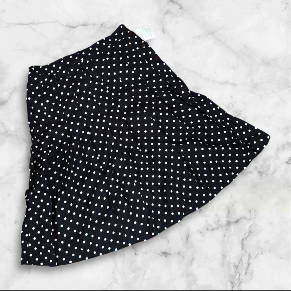 OS International Pleated Polka Dot Black A-line Skirt Vintage NWT Size 11/12